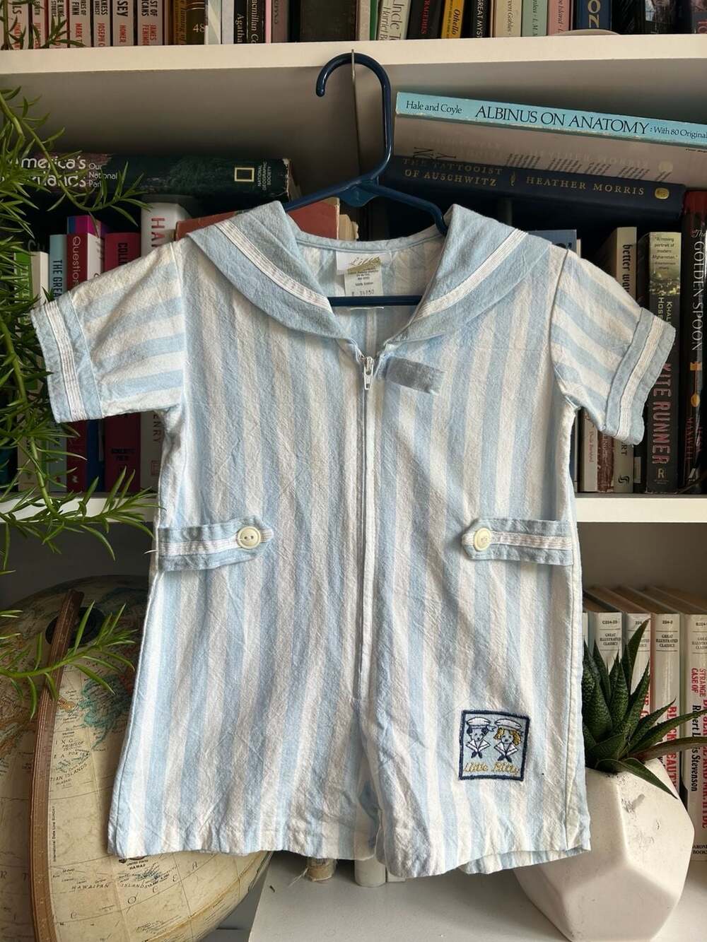Little Bitty Blue and White Striped Sailor Romper Style 34850 Size 2T